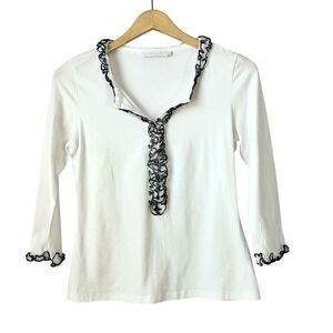 Anne Fontaine Size 40 White Stretch PimaCotton Ruffle Details‎ Blouse